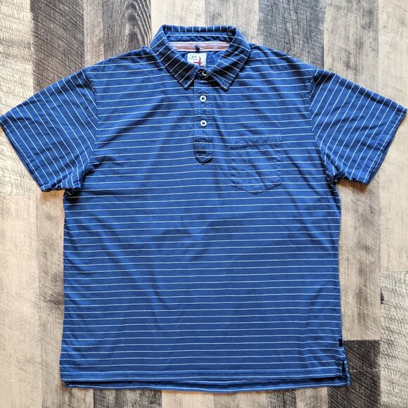 Relwen Pocket Polo Shirt Blue Cotton White Stripes 2XL - Picture 1 of 6